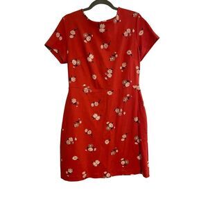 Old Navy Women’s Red Floral Dress Size L Short Sleeve Stretch Cottagecore Fairy